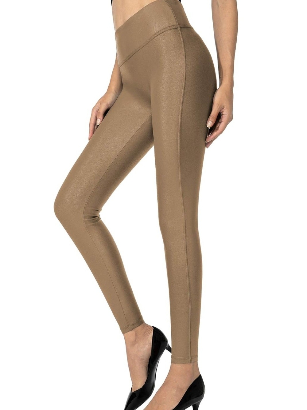 High-Waist Faux Leather Leggings - Taupe